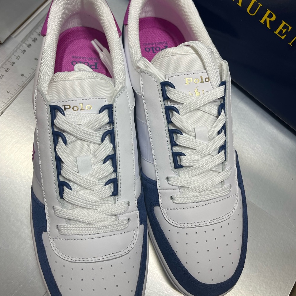 BNWT Polo Ralph Lauren Polo Court Low-Top Sneaker Blue/Pink size 10.5 - Picture 11 of 13